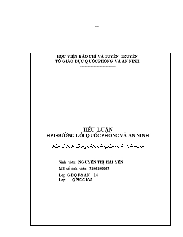 Tiểu luận Bàn về lịch sử nghệ thuật quân sự ở Việt Nam