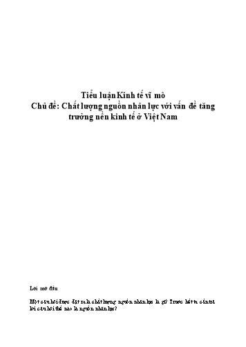 Tiểu luận Chất lượng nguồn nhân lực với vấn đề tăng trưởng nền kinh tế ở Việt Nam