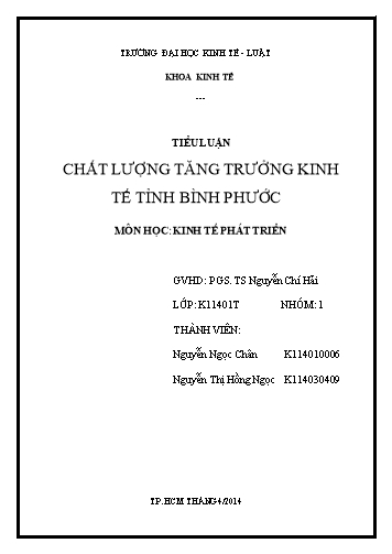 Tiểu luận Chất lượng tăng trưởng kinh tế của tỉnh Bình Phước