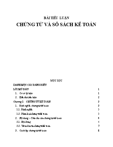 Tiểu luận Chứng từ và số sách kế toán