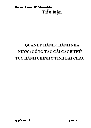 Tiểu luận Công tác cải cách thủ tục hành chính ở tỉnh Lai Châu