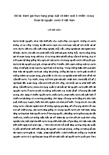 Tiểu luận Đánh giá thực trạng pháp luật về kiểm soát ô nhiễm và suy thoái tài nguyên nước ở Việt Nam