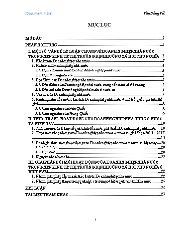 Tiểu luận Đổi mới hoạt động của Doanh nghiệp nhà nước trong nền kinh tế thị trường định hướng xã hội chủ nghĩa ở Việt Nam