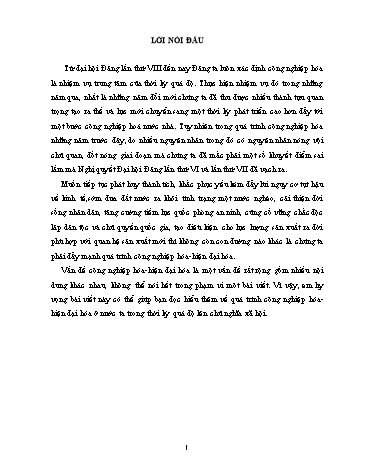 Tiểu luận Đường lối công nghiệp hoá hiện đại hoá ở Việt Nam trong thời kỳ quá độ lên Chủ nghĩa Xã hội