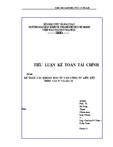 Tiểu luận Kế toán các khoản đầu tư vào công ty liên kết theo VAS07 và IAS08