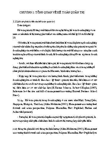 Tiểu luận Kế toán quản trị tại một số khu vực trên thế giới và bài học kinh nghiệm cho nền kinh tế Việt Nam