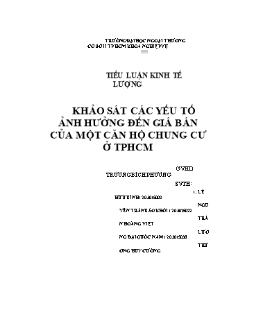 Tiểu luận Khảo sát các yếu tố ảnh hưởng đến giá bán của một căn hộ chung cư ở Thành phố Hồ Chí Minh