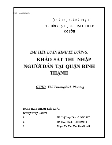 Tiểu luận Khảo sát thu nhập người dân tại Quận Bình Thạnh