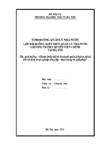 Tiểu luận Khoán biên chế và kinh phí quản lý hành chính đối với đơn vị sự nghiệp công lập: Thực trạng và giải pháp