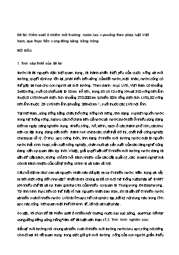Tiểu luận Kiểm soát ô nhiễm môi trường nước lưu vực sông theo pháp luật Việt Nam, qua thực tiễn vùng đồng bằng Sông Hồng