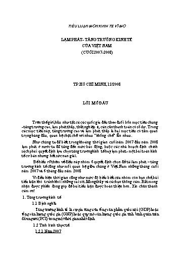 Tiểu luận Lạm phát, tăng trưởng kinh tế của Việt Nam (Cuối 2007-2008)