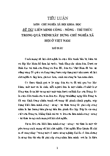 Tiểu luận Liên minh Công - Nông - Trí thức trong cách mạng Xã hội Chủ nghĩa ở Việt Nam