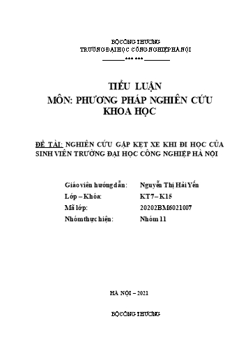 Tiểu luận Nghiên cứu gặp kẹt xe khi đi học của sinh viên trường Đại học Công nghiệp Hà Nội