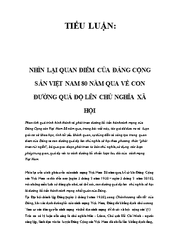 Tiểu luận Nhìn lại quan điểm của Đảng Cộng Sản Việt Nam 80 năm qua về con đường quá độ lên chủ nghĩa xã hội