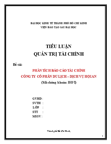 Tiểu luận Phân tích Báo cáo tài chính Công ty cổ phần Du lịch - Dịch vụ Hội An