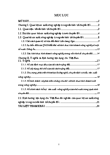 Tiểu luận Quan hệ sản xuất nông nghiệp trong nền kinh tế chuyển đổi. Ý nghĩa và định hướng vận dụng cho Việt Nam