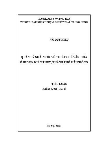 Tiểu luận Quản lý nhà nước về thiết chế văn hóa ở huyện Kiến Thụy, Thành phố Hải Phòng