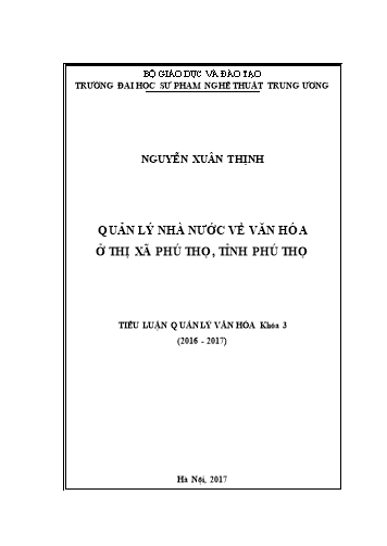 Tiểu luận Quản lý nhà nước về văn hóa ở Thị xã Phú Thọ, tỉnh Phú Thọ