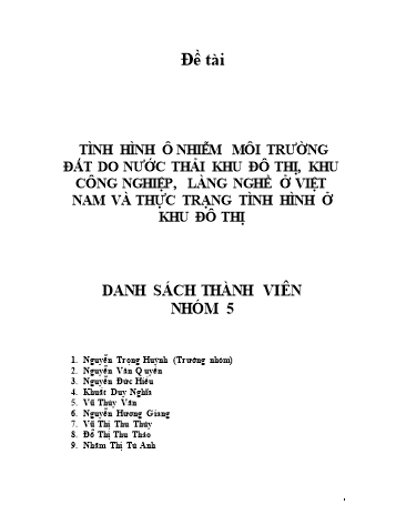 Tiểu luận Tình hình ô nhiễm môi trường đất do nước thải khu đô thị, khu công nghiệp, làng nghề ở Việt Nam và thực trạng tình hình ở khu đô thị