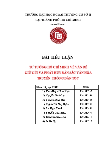 Tiểu luận Tư tưởng Hồ Chí Minh về vấn đề giữ gìn và phát huy bản sắc văn hóa truyền thống dân tộc