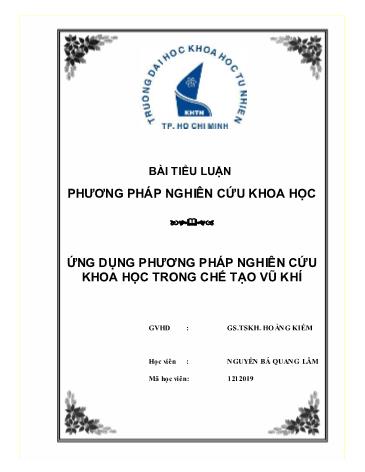 Tiểu luận Ứng dụng phương pháp nghiên cứu khoa học trong chế tạo vũ khí