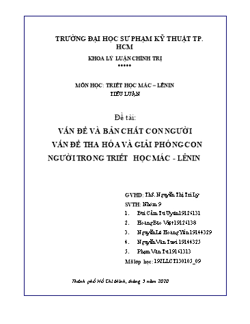 Tiểu luận Vấn đề và bản chất con người vấn đề tha hóa và giải phóng con người trong Triết học Mác-Lênin