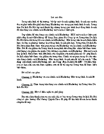 Tiểu luận Vận dụng các chính sách Marketing-Mix tại Trung tâm Du lịch Hà Nội