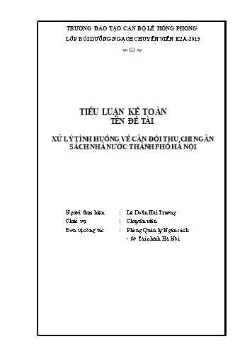 Tiểu luận Xử lý tình huống về cân đối thu, chi ngân sách nhà nước tại Thành phố Hà Nội