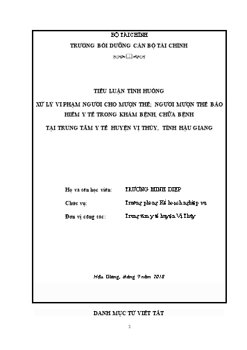 Tiểu luận Xử lý vi phạm người cho mượn thẻ: Người mượn thẻ Bảo hiểm y tế trong khám bệnh, chữa bệnh tại Trung tâm y tế huyện Vị Thủy, tỉnh Hậu Giang