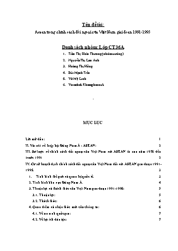 Tiểu luận ASEAN trong chính sách đối ngoại của Việt Nam giai đoạn 1991-1995