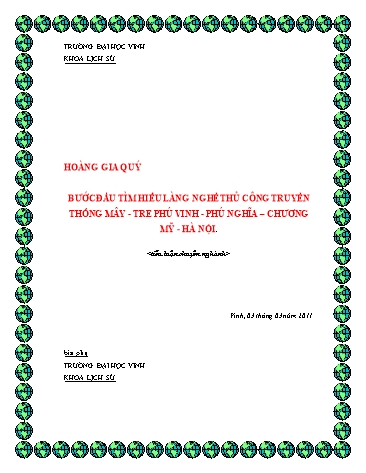 Tiểu luận Bước đầu tìm hiểu làng nghề thủ công truyền thống Mây - Tre Phú Vinh - Phú Nghĩa - Chương Mỹ - Hà Nội