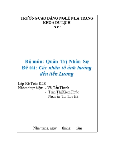 Tiểu luận Các nhân tố ảnh hưởng đến tiền lương