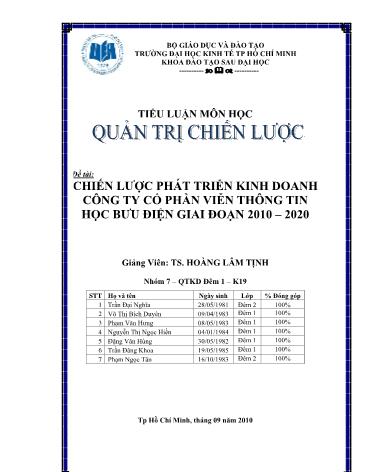 Tiểu luận Chiến lược phát triển kinh doanh Công ty Cổ phần Viễn thông Tin học Bưu điện giai đoạn 2010-2020