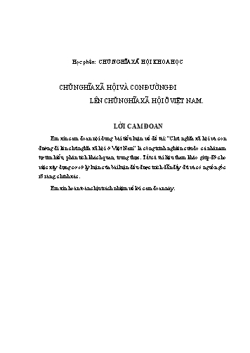 Tiểu luận Chủ nghĩa xã hội và con đường đi lên Chủ nghĩa xã hội ở Việt Nam