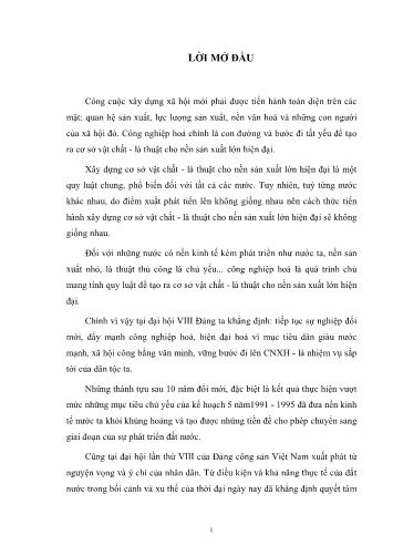 Tiểu luận Công nghiệp hoá, hiện đại hoá nền kinh tế quốc dân là nhiệm vụ trung tâm trong suốt thời kỳ quá độ đi lên Chủ nghĩa xã hội ở nước ta