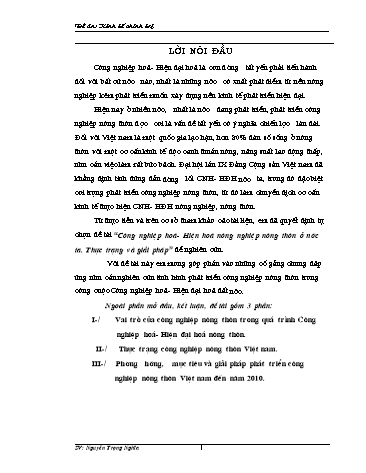 Tiểu luận Công nghiệp hoá, hiện hoá nông nghiệp nông thôn ở nước ta - Thực trạng và giải pháp