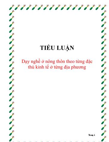 Tiểu luận Dạy nghề ở nông thôn theo từng đặc thù kinh tế ở từng địa phương