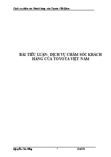 Tiểu luận Dịch vụ chăm sóc khách hàng của Công ty Toyota Việt Nam