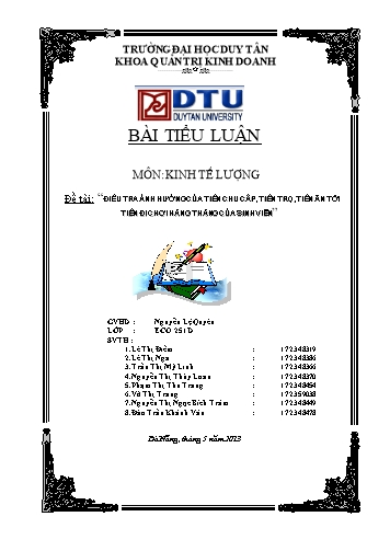 Tiểu luận Điều tra ảnh hưởng của tiền chu cấp, tiền trọ, tiền ăn tới tiền đi chơi hàng tháng của sinh viên