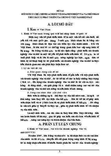 Tiểu luận Đổi mới cơ chế, chính sách đối với doanh nghiệp vừa và nhỏ nhằm thúc đẩy sự phát triển của chúng ở Việt Nam hiện nay