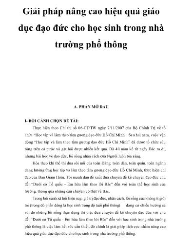 Tiểu luận Giải pháp nâng cao hiệu quả giáo dục đạo đức cho học sinh trong nhà trường phổ thông