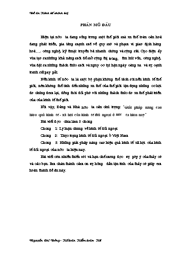 Tiểu luận Giải pháp nâng cao hiệu quả kinh tế, xã hội của kinh tế đối ngoại ở nước ta hiện nay