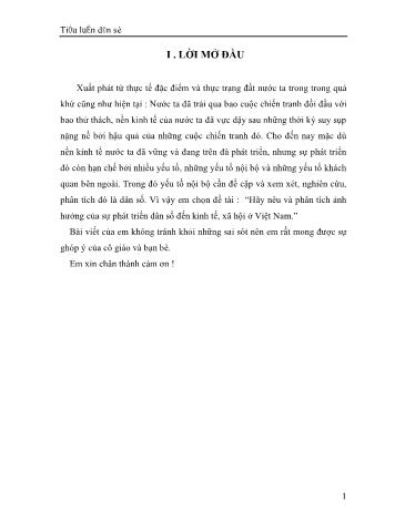 Tiểu luận Hãy nêu và phân tích ảnh hưởng của sự phát triển dân số đến kinh tế, xã hội ở Việt Nam