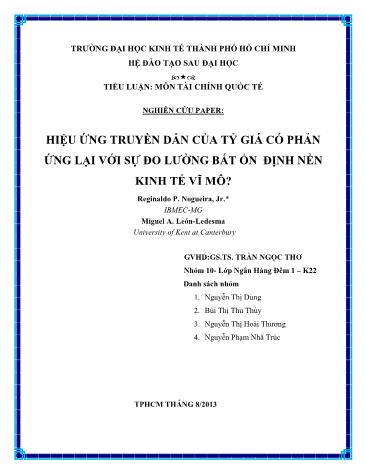 Tiểu luận Hiệu ứng truyền dẫn của tỷ giá có phản ứng lại với sự đo lường bất ổn định nền kinh tế vĩ mô