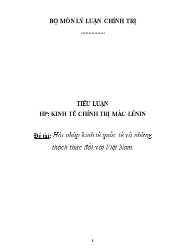 Tiểu luận Hội nhập kinh tế quốc tế và những thách thức đối với Việt Nam