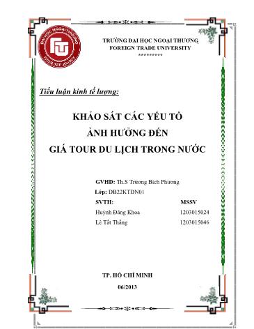 Tiểu luận Khảo sát các yếu tố ảnh hưởng đến giá tour du lịch trong nước - Trương Bích Phương