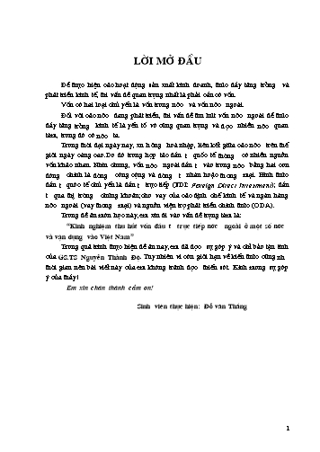 Tiểu luận Kinh nghiệm thu hút vốn đầu tư trực tiếp nước ngoài ở một số nước và vận dụng vào Việt Nam