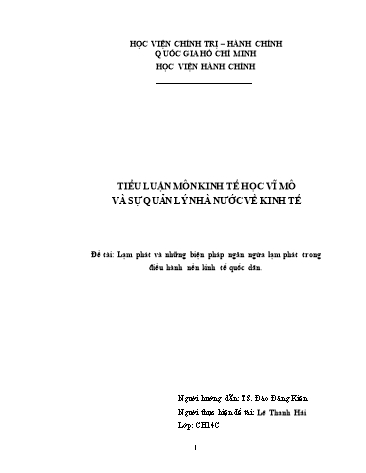 Tiểu luận Lạm phát và những biện pháp ngăn ngừa lạm phát trong điều hành nền kinh tế quốc dân