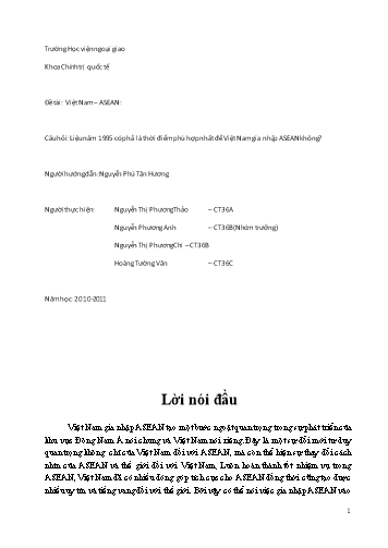 Tiểu luận Liệu năm 1995 có phải là thời điểm phù hợp nhất để Việt Nam gia nhập ASEAN không