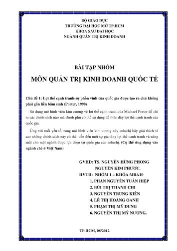 Tiểu luận Lợi thế cạnh tranh - Sự phồn vinh của quốc gia được tạo ra chứ không phải gắn liền bẩm sinh (Porter, 1990)